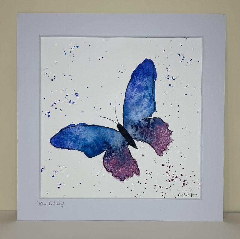 Blue Butterfly Original Watercolour Painting Illustration